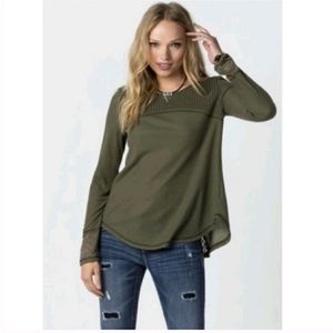 Miss Me Olive Green Waffle Knit & Lace Top